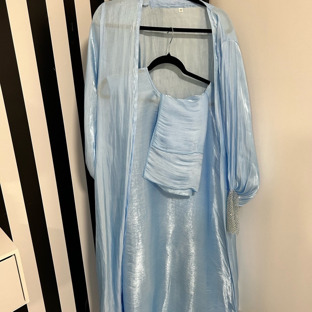 Elegant Blue Abaya Three Piece Set